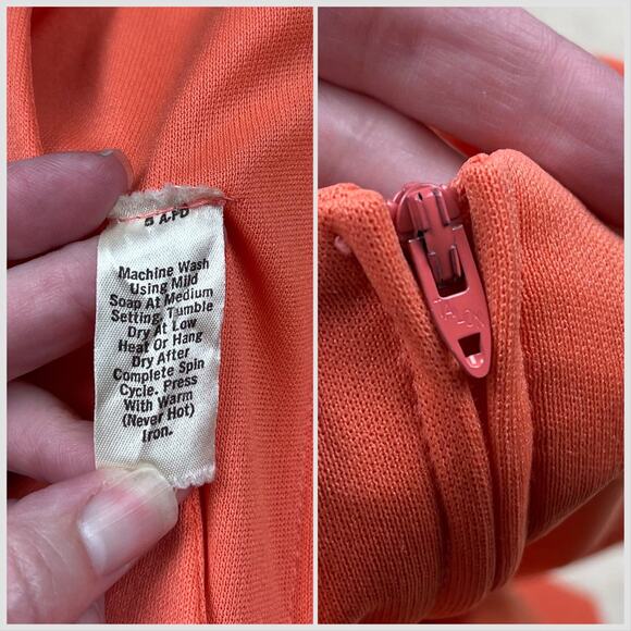 Vintage 1970s Tangerine Orange Long Sleeve Empire Waist Maxi Dress - Picture 6 of 8